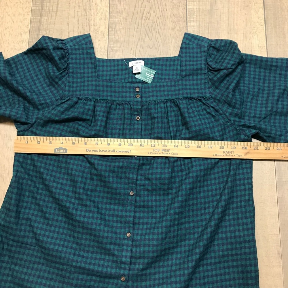 L.L. Bean Flannel Shirt Womens Size M Green Squareneck Top Whisperweight Cottage - Picture 9 of 11